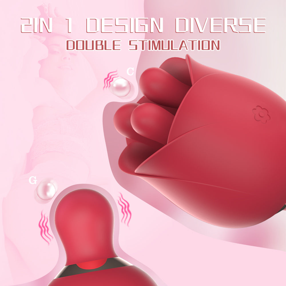 2 in 1 Rose Sex Toy for Women Clit Tongue Licking Rose Vibrator