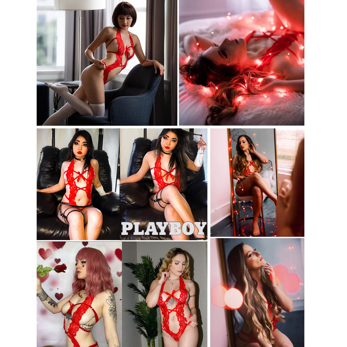 Women Deep V Halter Lingerie Teddy One Piece Bodysuit Lace Babydoll