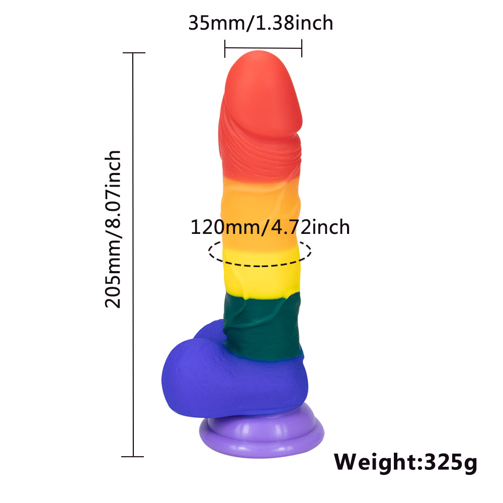 8 Inch Allovers Dildo Transparent Sucker Rainbow Dildo