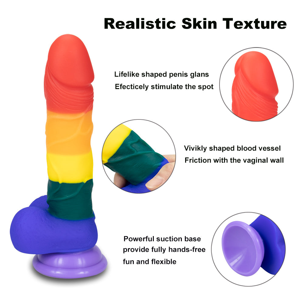 8 Inch Allovers Dildo Transparent Sucker Rainbow Dildo