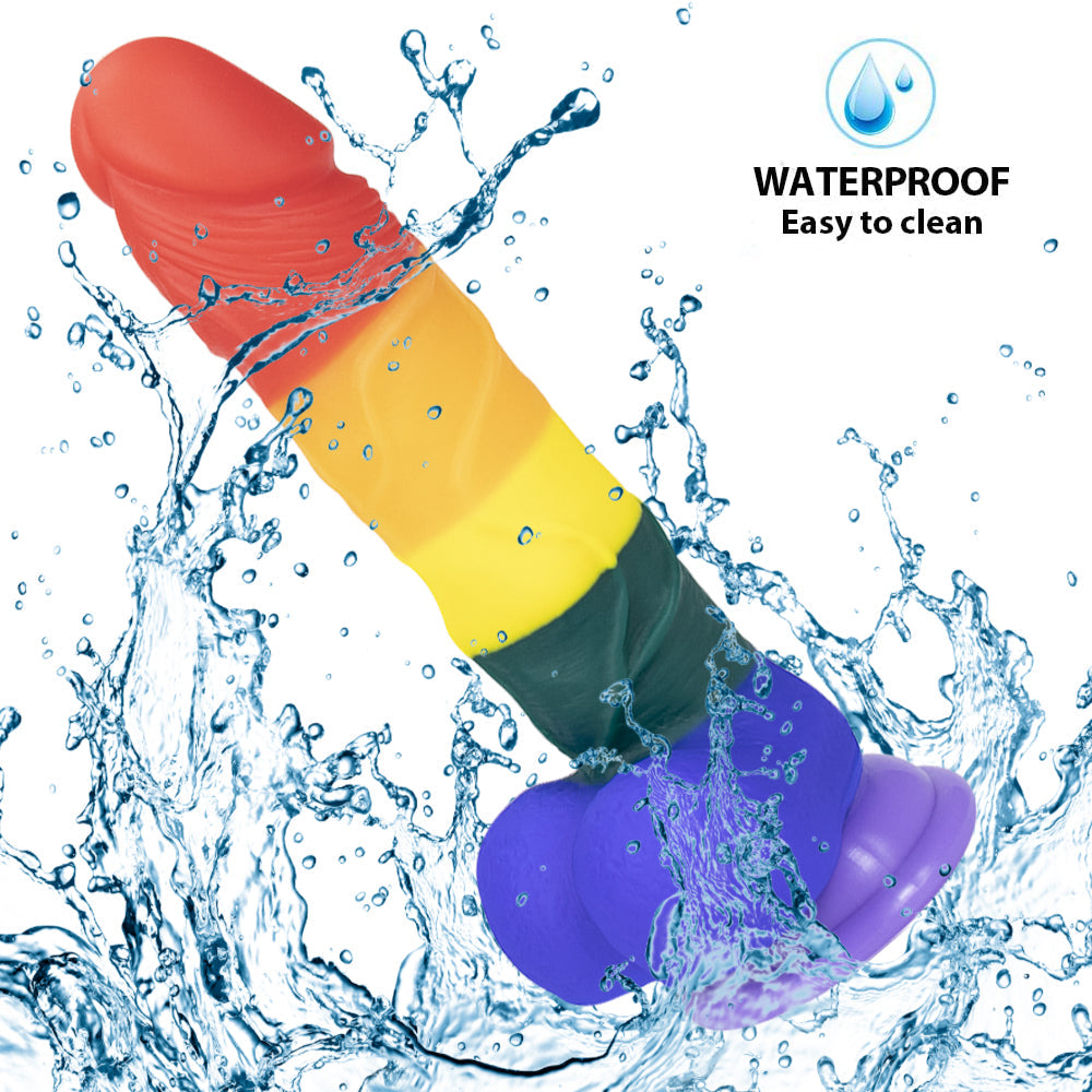 8 Inch Allovers Dildo Transparent Sucker Rainbow Dildo