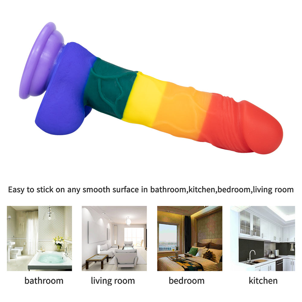8 Inch Allovers Dildo Transparent Sucker Rainbow Dildo