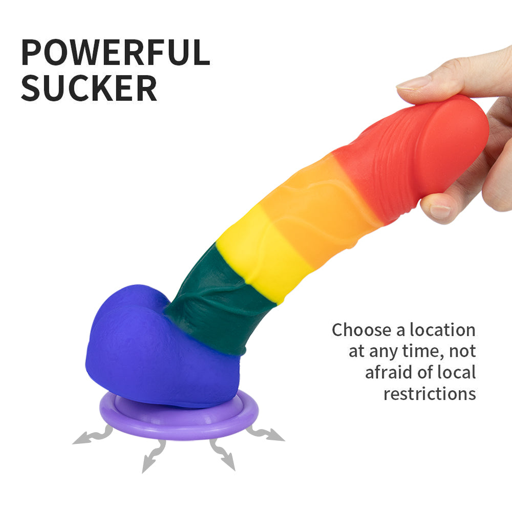 8 Inch Allovers Dildo Transparent Sucker Rainbow Dildo
