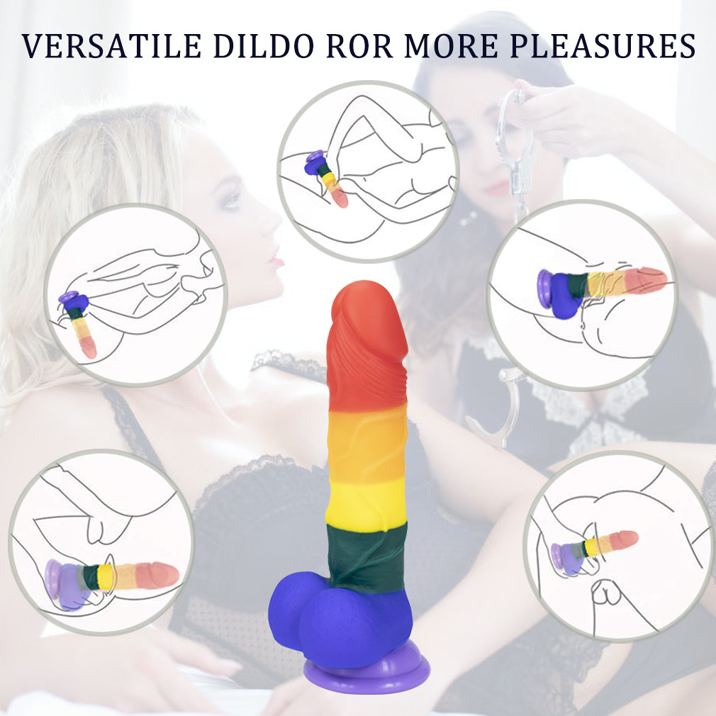 8 Inch Allovers Dildo Transparent Sucker Rainbow Dildo