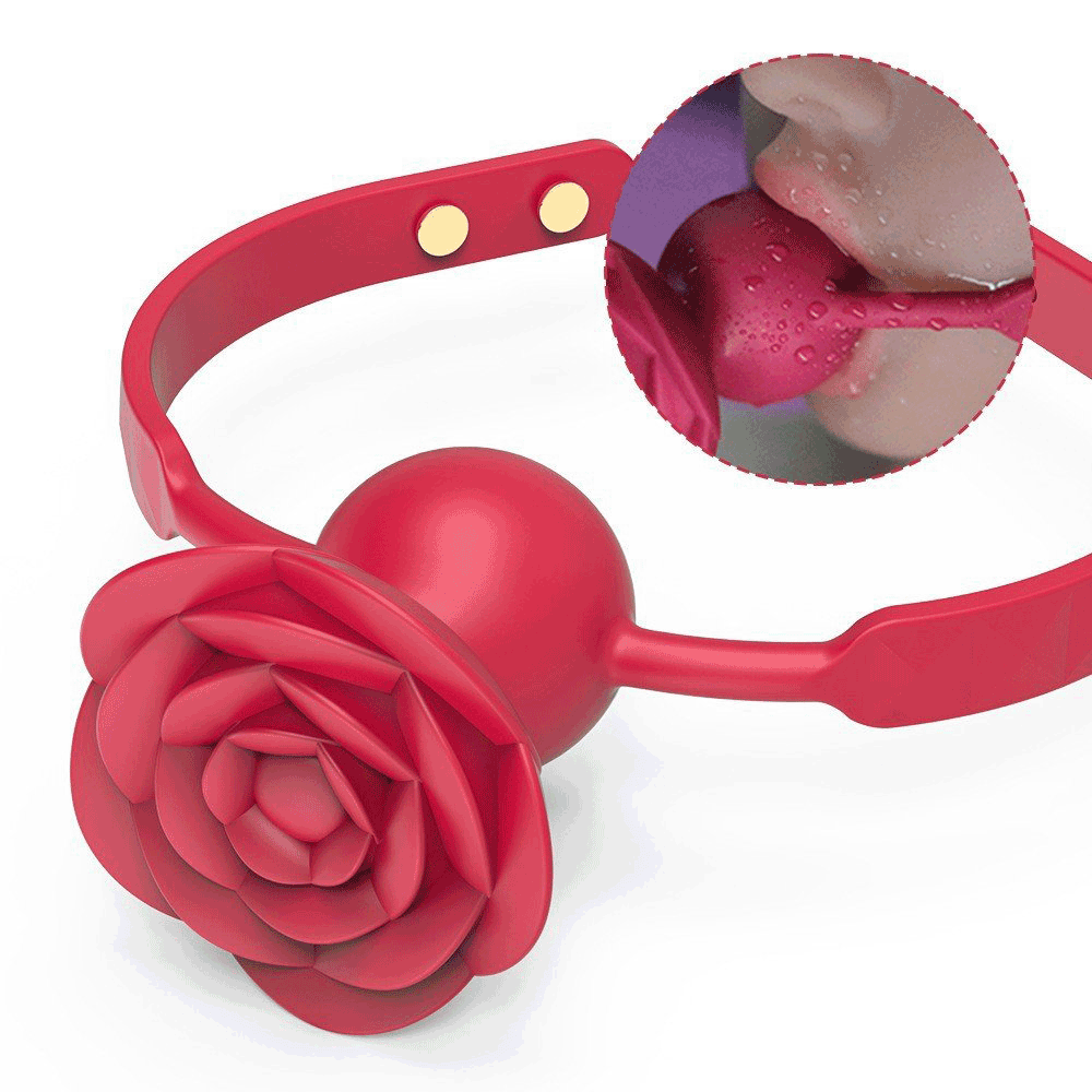 Muffle your screams in style with the rose vibrating ball gag.