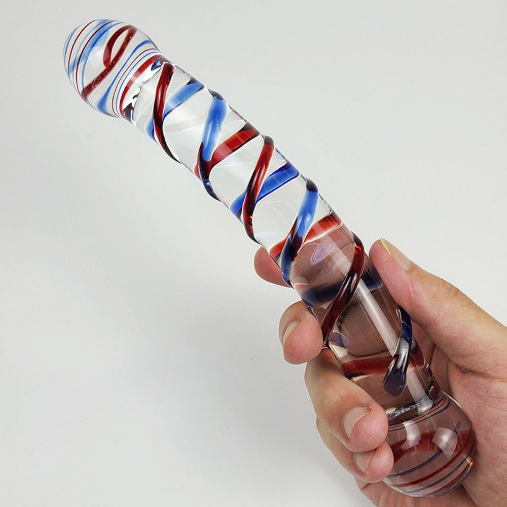 Crystal Glass Dildo Red And Blue Texture Anal Plug