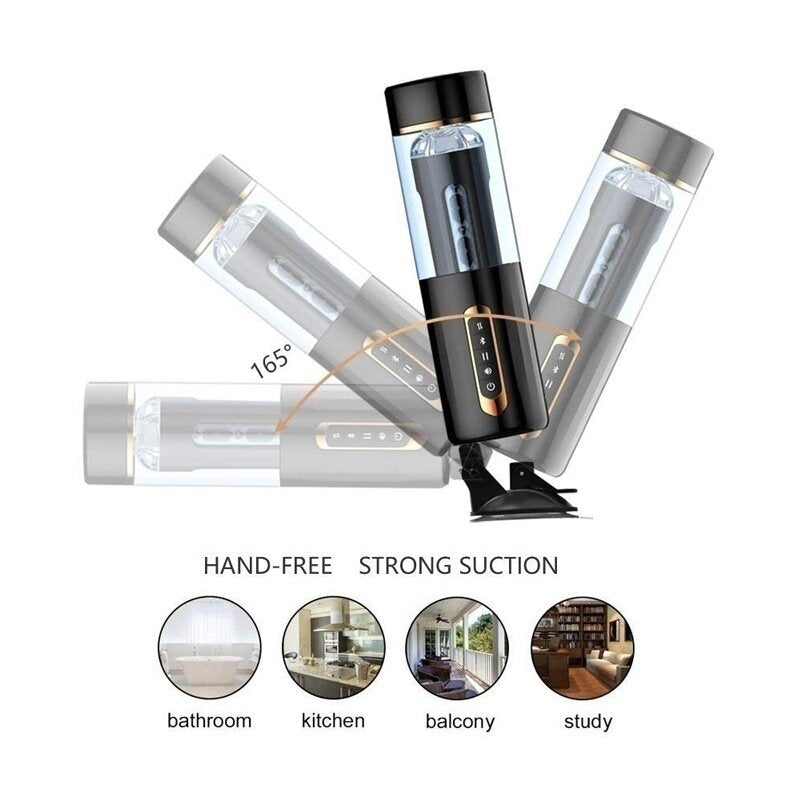 Black Dragon Pro 5 Vibration 7 Thrusting Rotation Men Sex Toys with 8 Interacting Moans & Suction Base