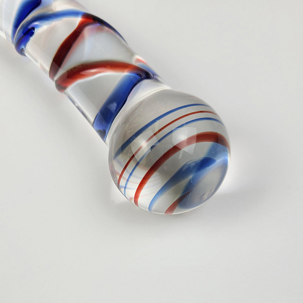 Crystal Glass Dildo Red And Blue Texture Anal Plug