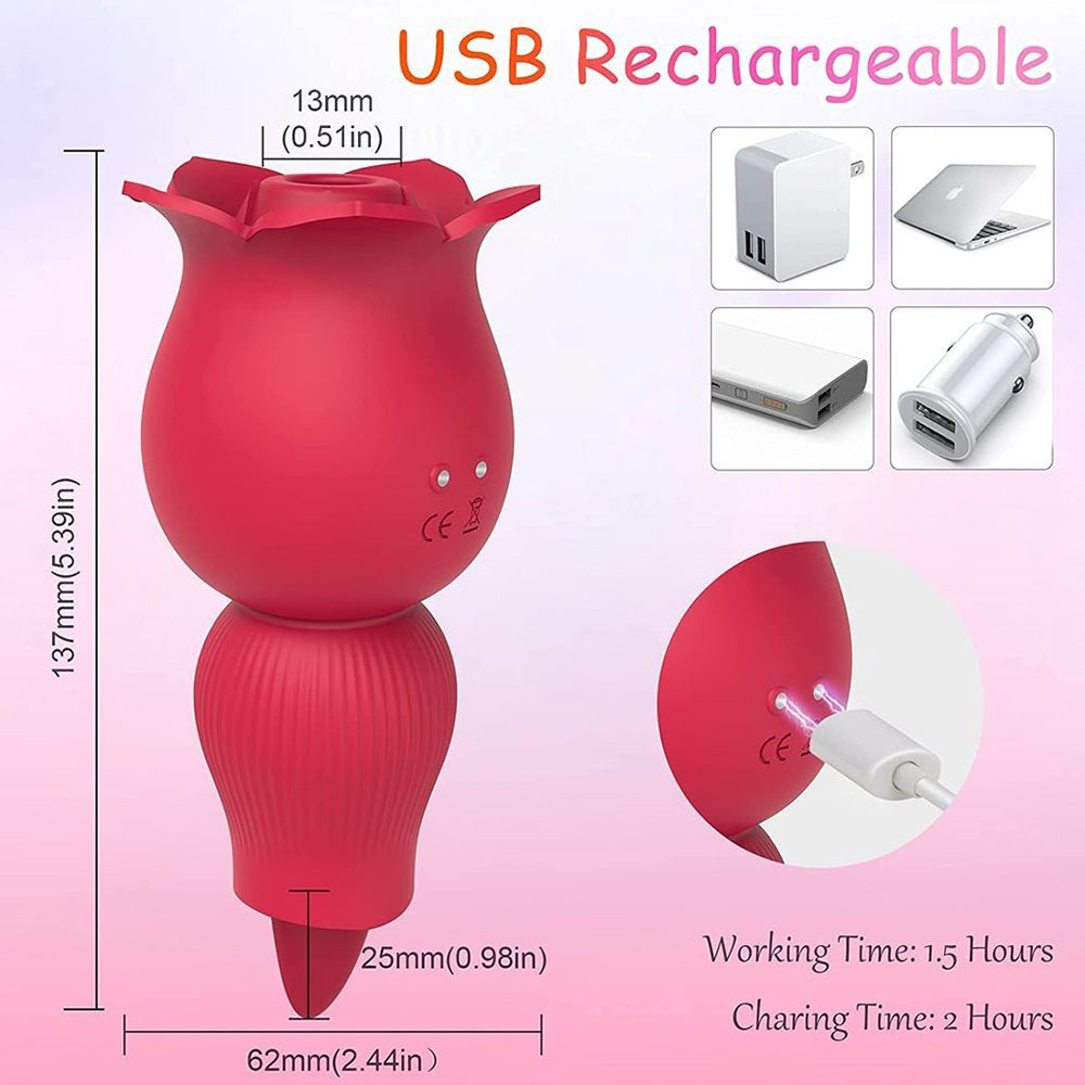 2 in 1 Rose Suction Vibrator and Tongue Vibrator for Female Male Couple