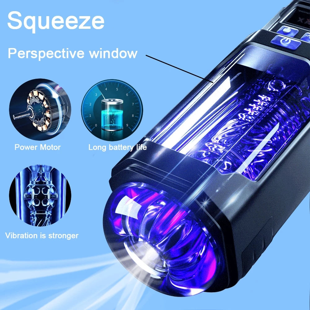 Explorer-X 9 Vibration Sucking Automatic Male Airplane Cup with Heating & X Lcd Monitor