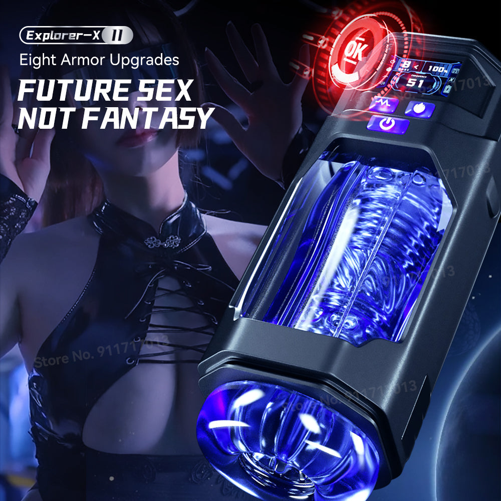 Explorer-X 9 Vibration Sucking Automatic Male Airplane Cup with Heating & X Lcd Monitor