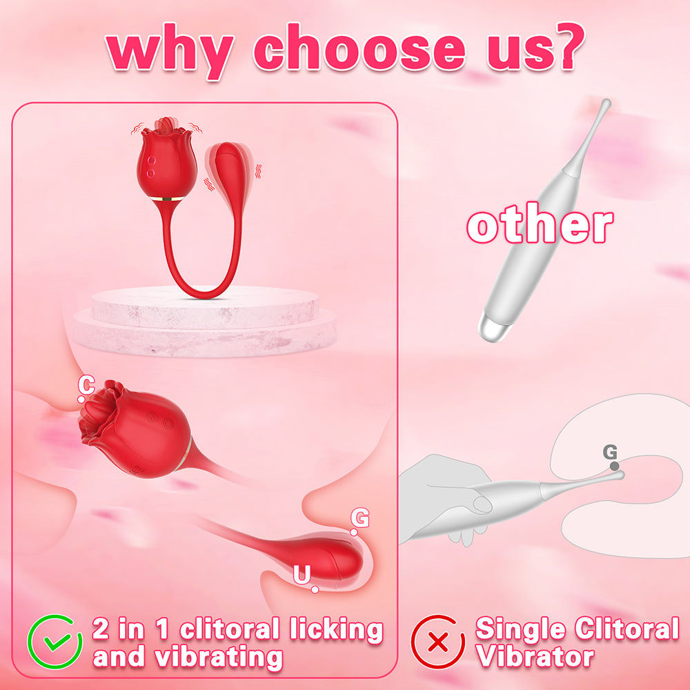 10 Frequency Rose Vibrators with Vibrating Tongue & Vibrating Egg