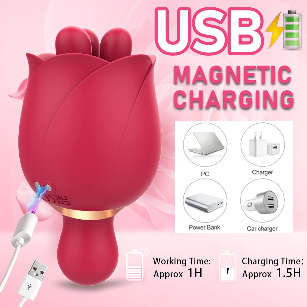 2 in 1 Rose Sex Toy for Women Clit Tongue Licking Rose Vibrator
