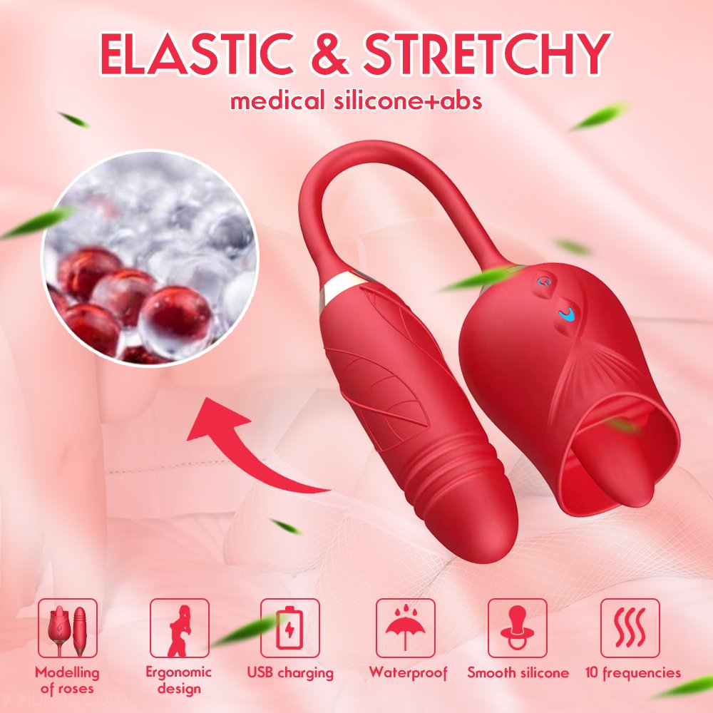 Rose Vibrator Tongue Licking Nipple Vibrator with Thrusting Vibrator