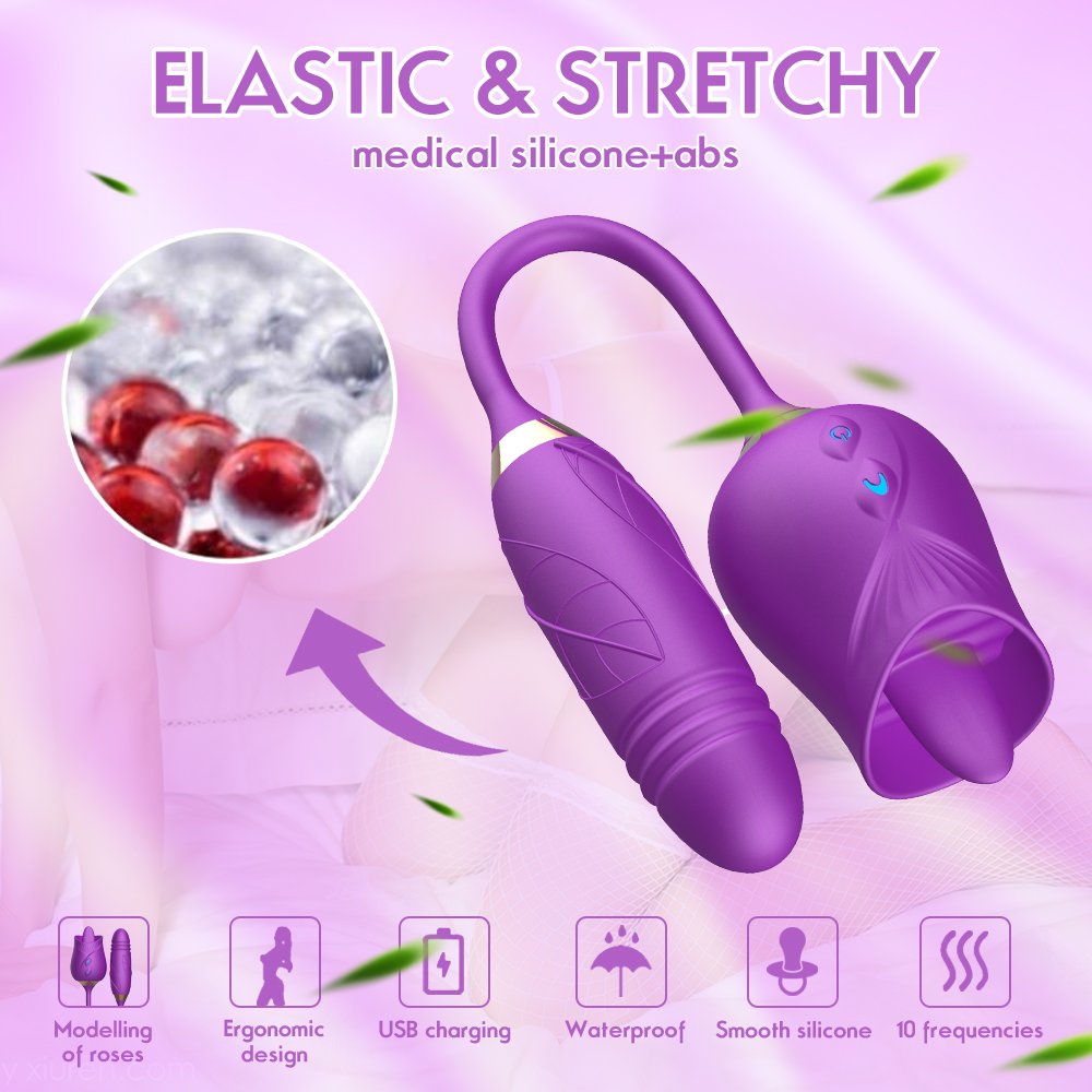 Rose Vibrator Tongue Licking Nipple Vibrator with Thrusting Vibrator