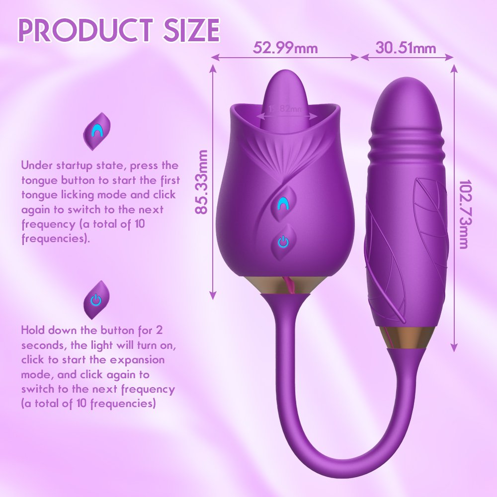 Rose Vibrator Tongue Licking Nipple Vibrator with Thrusting Vibrator