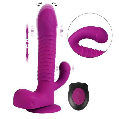 Rotating and Thrusting Suction Cup Rabbit-Style Dildo