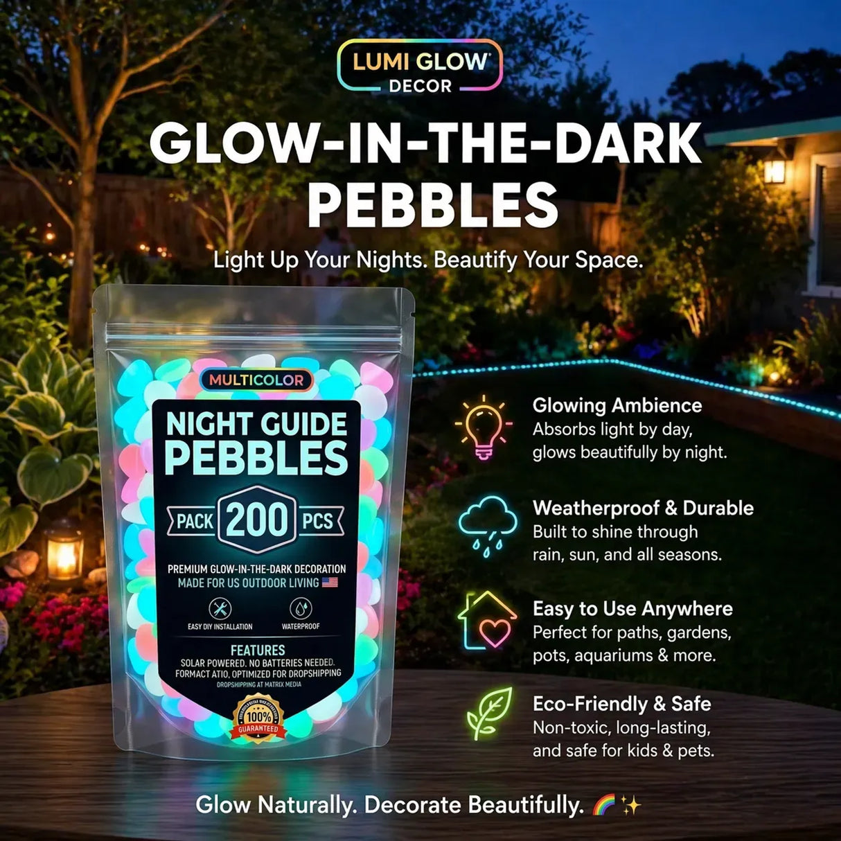 🌈 Colorful Glow in the Dark Garden Stones