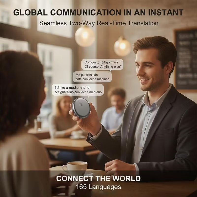 🌎 AI Wearable Translator – 165+ Language Two-Way Voice Translation Device, Real-Time AI Language Translator with Smart Learning, Bluetooth Connectivity for Travel, Work & Everyday Conversations