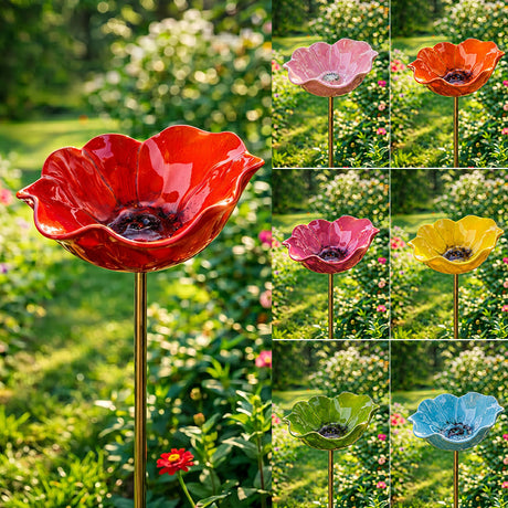 💖Garden Flower Bird Waterer🎁Handmade Metal Flower Garden Stake🐦