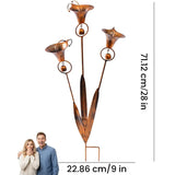 Flamed Copper Three Calla Lilies Garden Stake with Bells