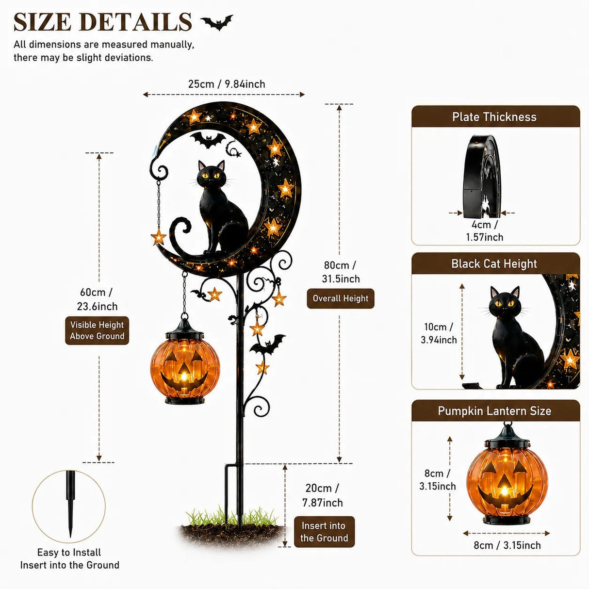 👻 Solar Halloween Garden Stake Light with Black Cat & Pumpkin