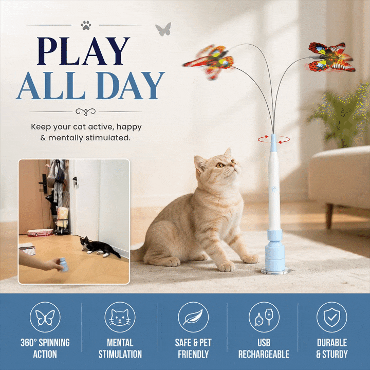 Spinning Butterfly Cat Wand Interactive Cat Teaser Toy