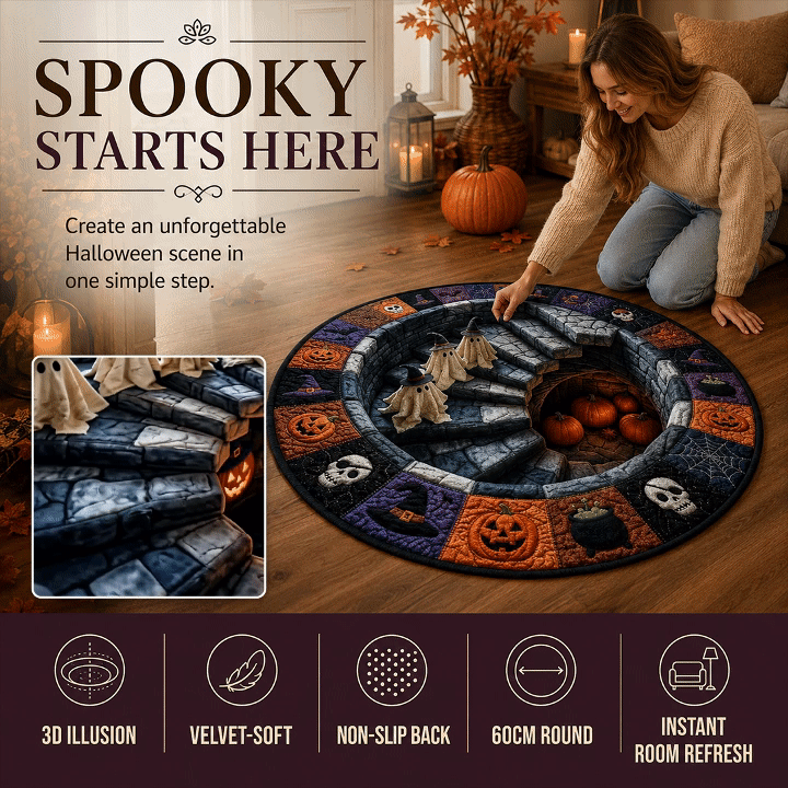 3D Haunted Stairway Round Halloween Rug