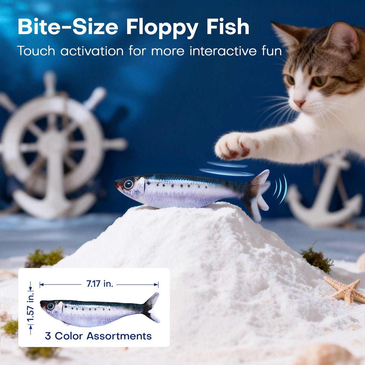 Potaroma Bite-Sized Realistic Flopping Fish Cat Toy, 3-Pack