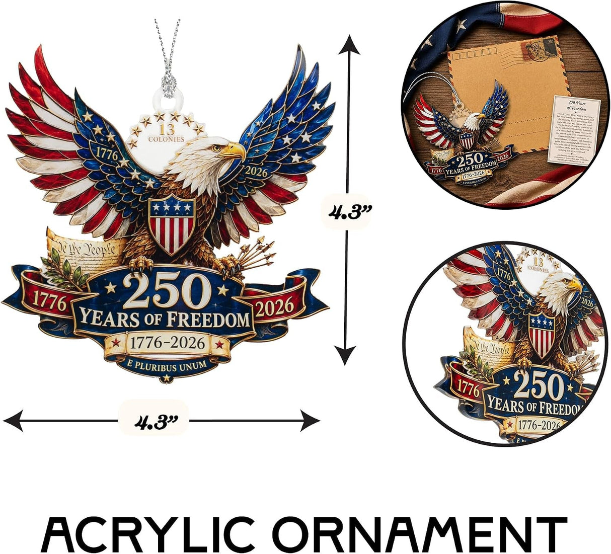 1776–2026 Freedom Eagle Christmas Ornament