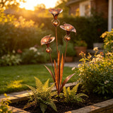 Flamed Copper Three Calla Lilies Garden Stake with Bells