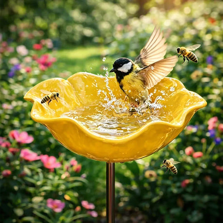 💖Garden Flower Bird Waterer🎁Handmade Metal Flower Garden Stake🐦
