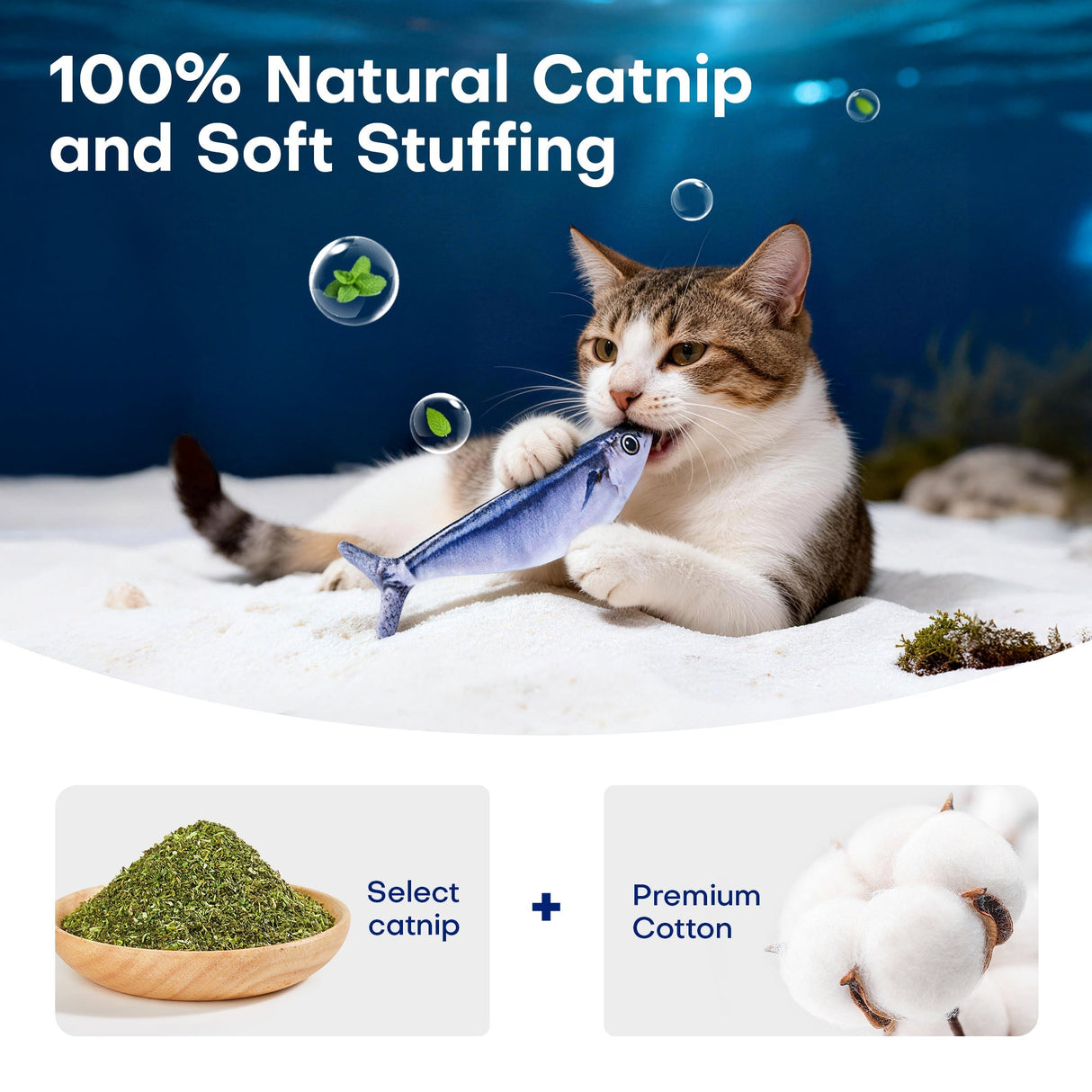 Potaroma Bite-Sized Realistic Flopping Fish Cat Toy, 3-Pack