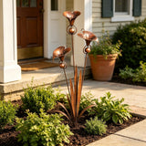 Flamed Copper Three Calla Lilies Garden Stake with Bells
