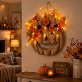 🎃✨ Lighted Burlap Pumpkin Wreath