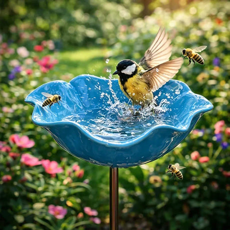 💖Garden Flower Bird Waterer🎁Handmade Metal Flower Garden Stake🐦