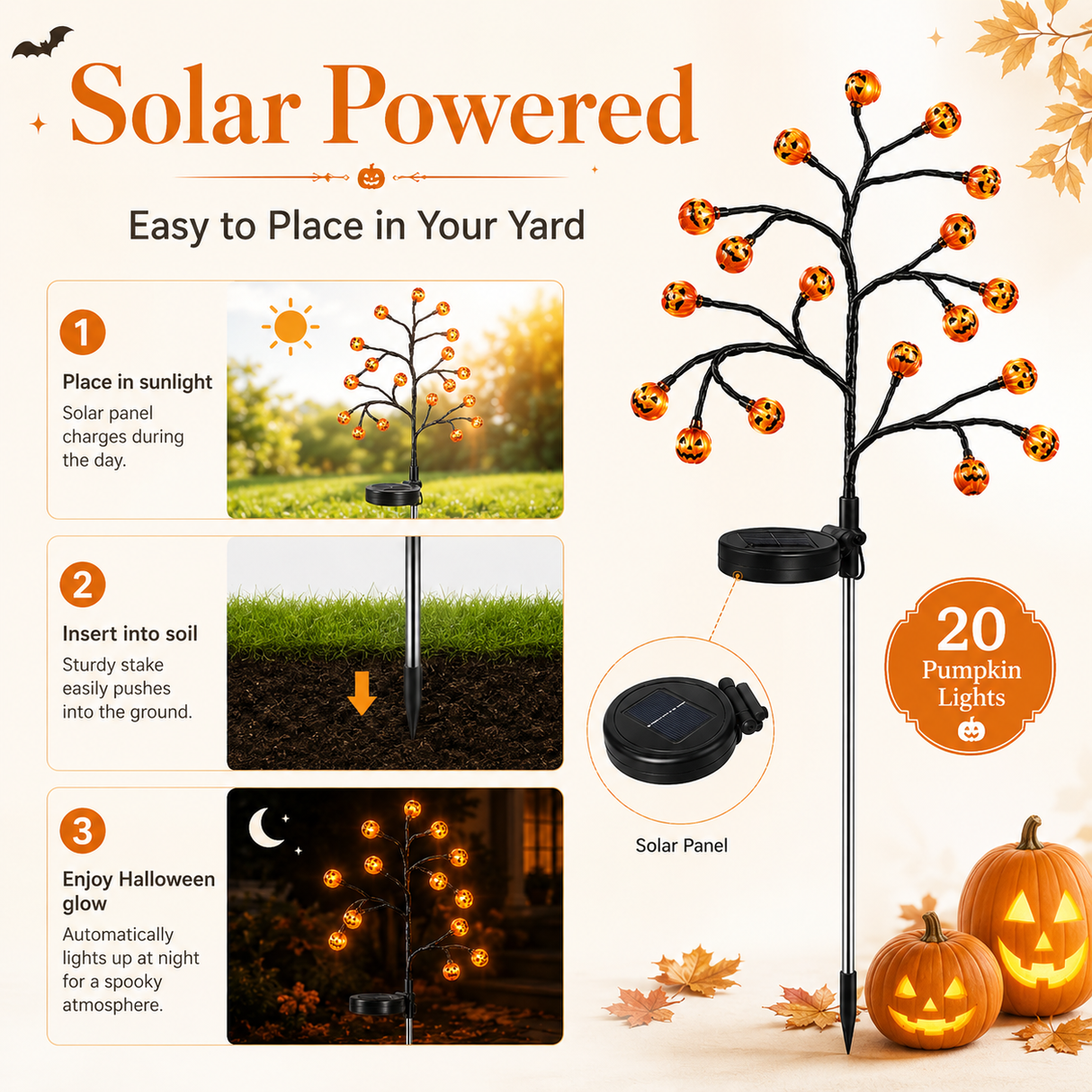 Solar Pumpkin Stake Light – 20 LED