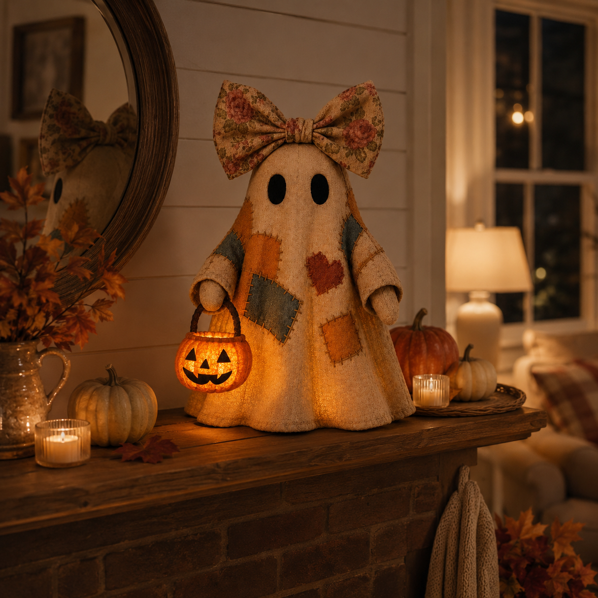 🔥 50% OFF TODAY - 👻🎃 Vintage Patchwork Ghost Decor(✨ LED Pumpkin Lantern}