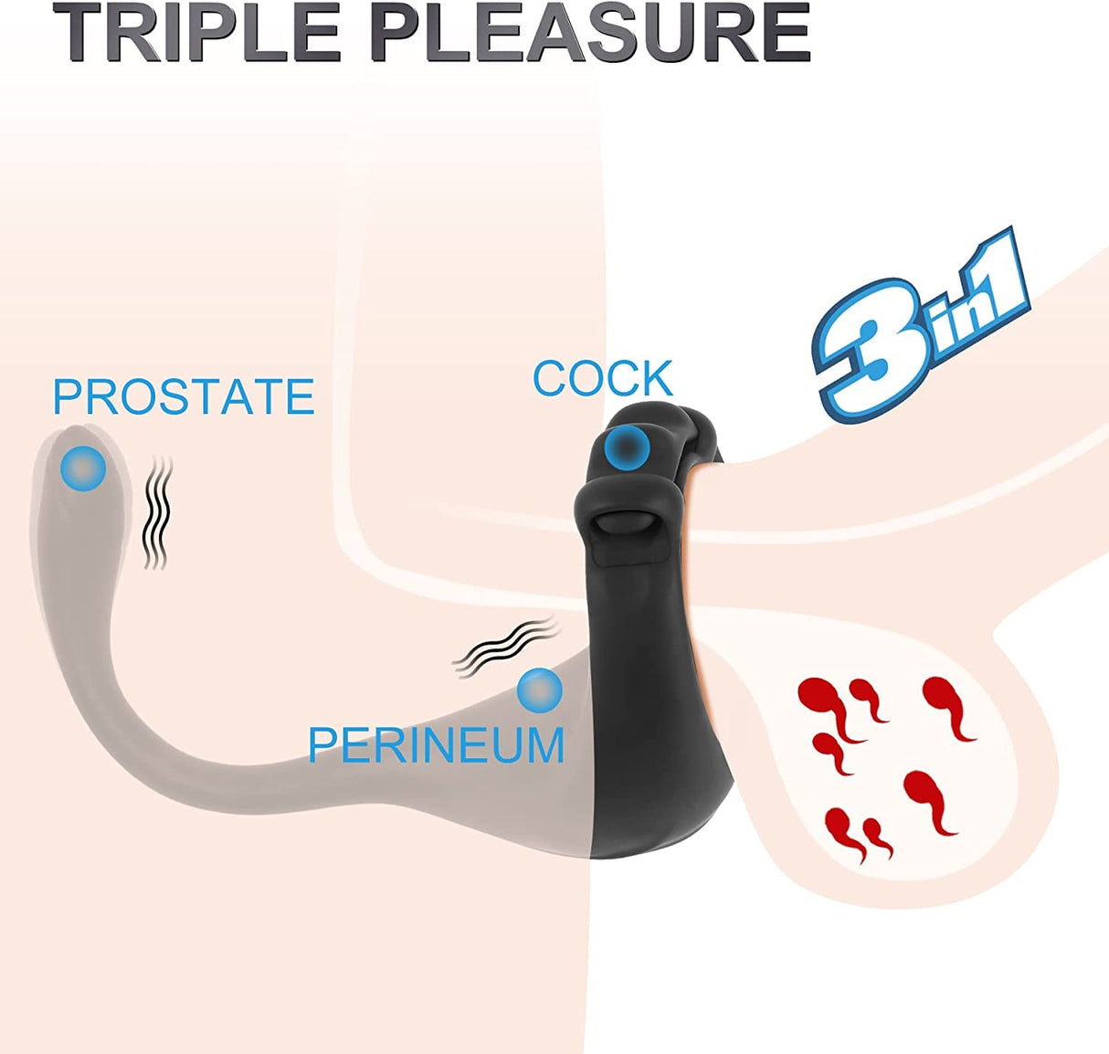 3 in 1 Vibrating Remote 10 Frequencies Adjustable Penis Ring