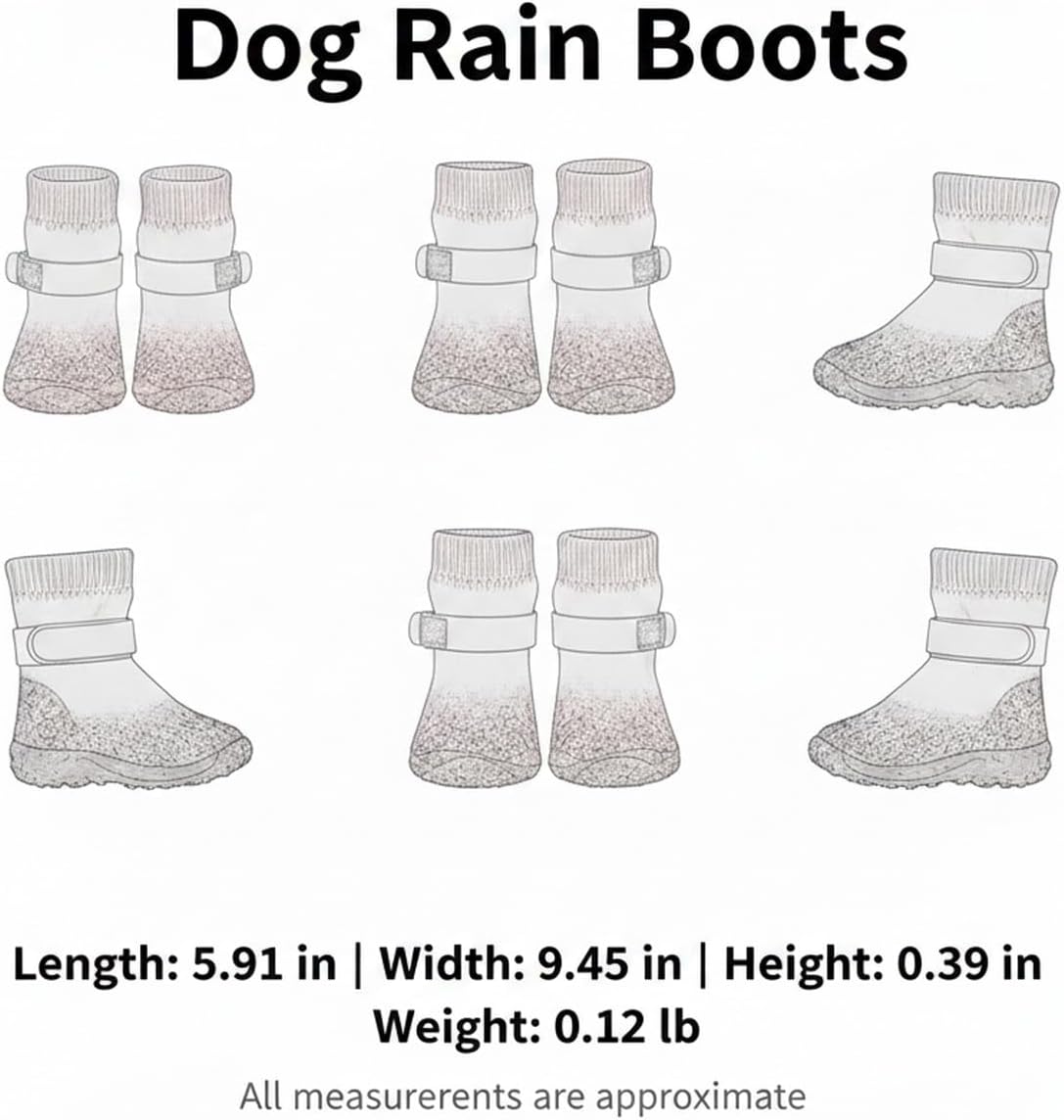 Rubber Rain Boots for Pets. 4-Pack Protective Footwear