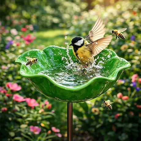 💖Garden Flower Bird Waterer🎁Handmade Metal Flower Garden Stake🐦