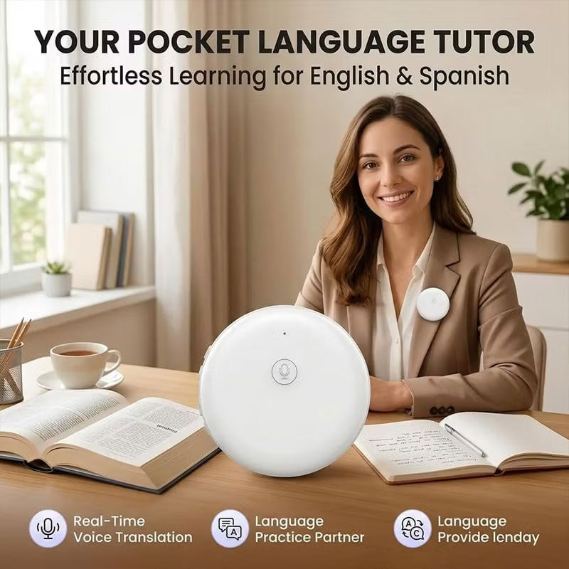 🌎 AI Wearable Translator – 165+ Language Two-Way Voice Translation Device, Real-Time AI Language Translator with Smart Learning, Bluetooth Connectivity for Travel, Work & Everyday Conversations