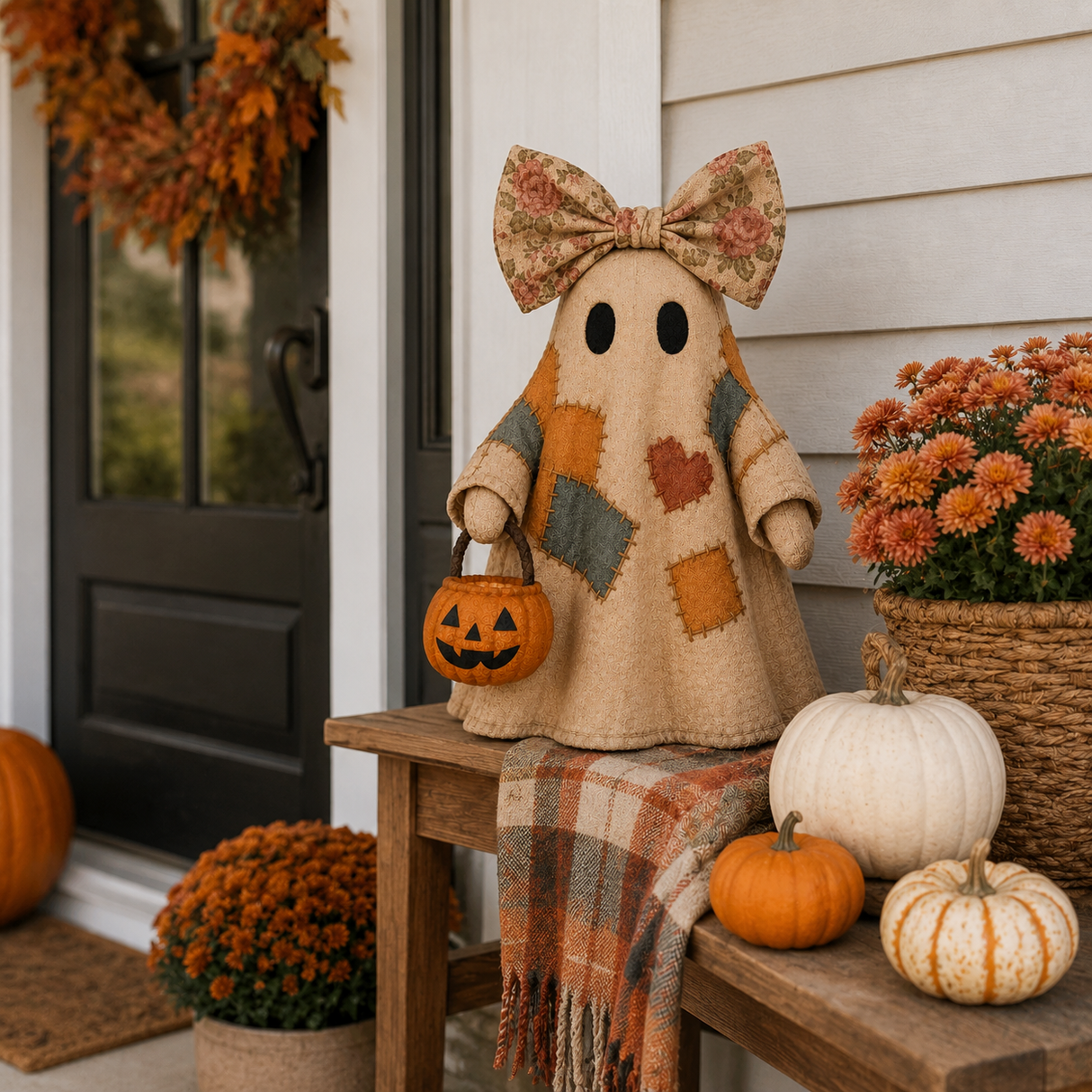 🔥 50% OFF TODAY - 👻🎃 Vintage Patchwork Ghost Decor(✨ LED Pumpkin Lantern}