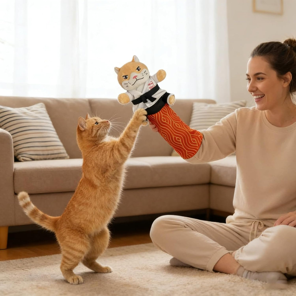 Cats Puppet Wrestler Cat Wrestling Toy Puppet Interactive Hand Puppet With Tough Padding Creative Home Pet Boredom-Busting Toys