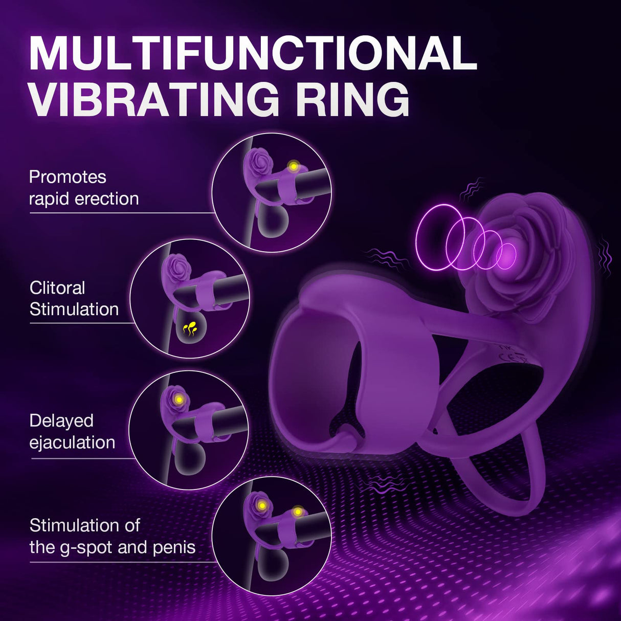 3 IN 1 Penis Ring 10 Vibration Rose Clitoral Vibrator
