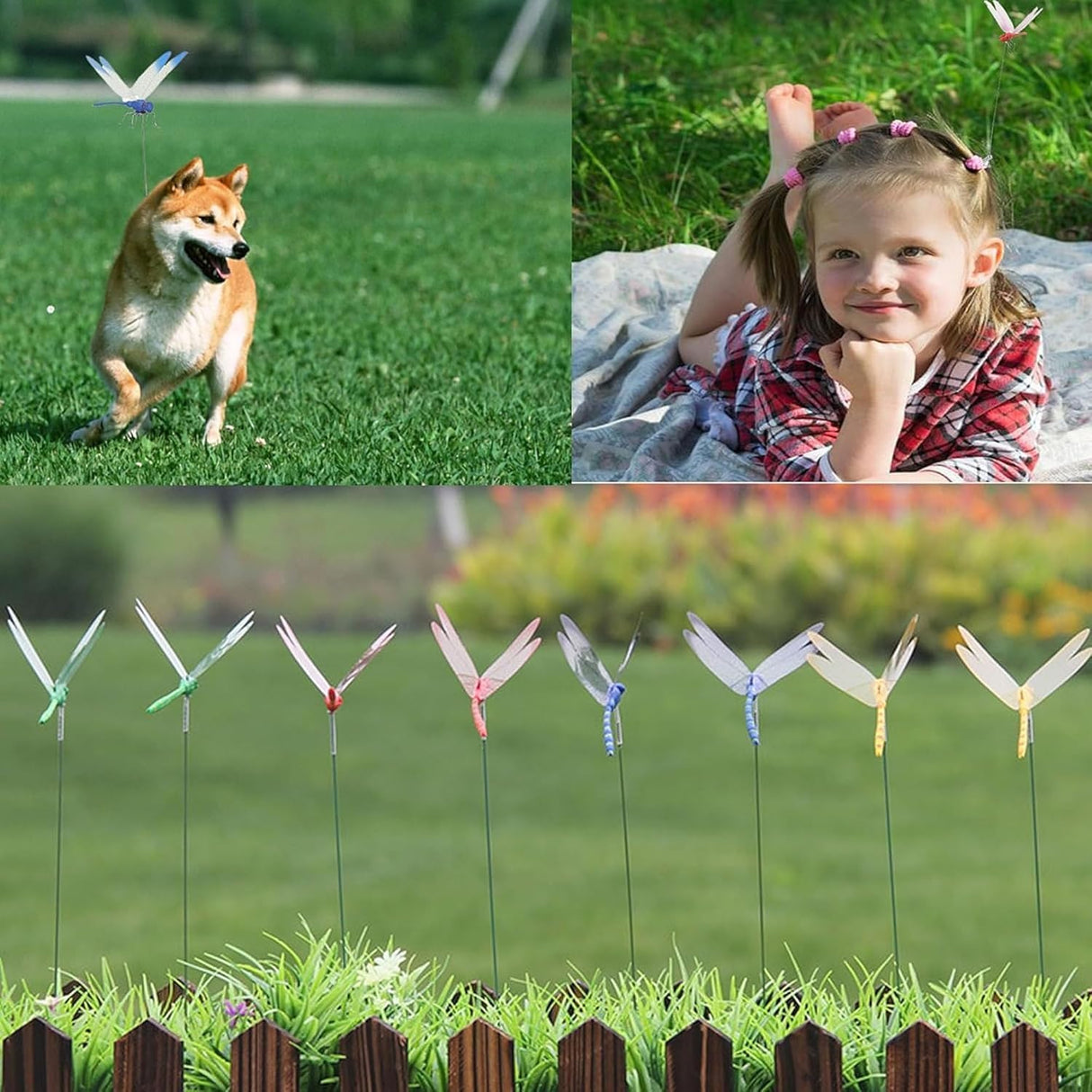 8 Pack 3D Dragonfly Garden Stakes Decor