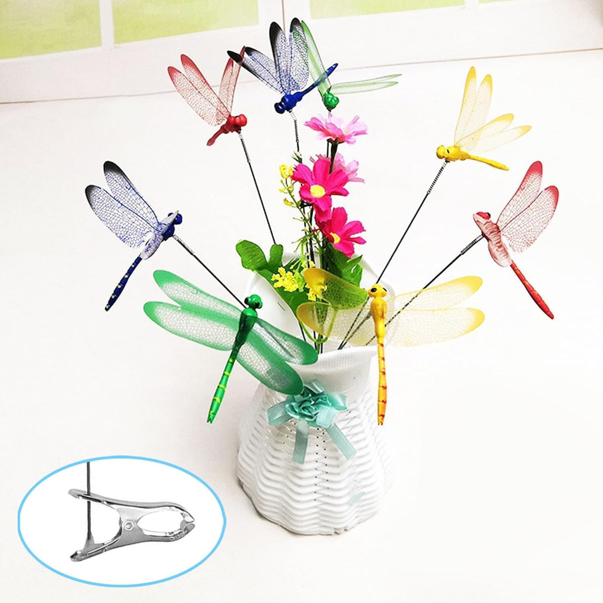 8 Pack 3D Dragonfly Garden Stakes Decor