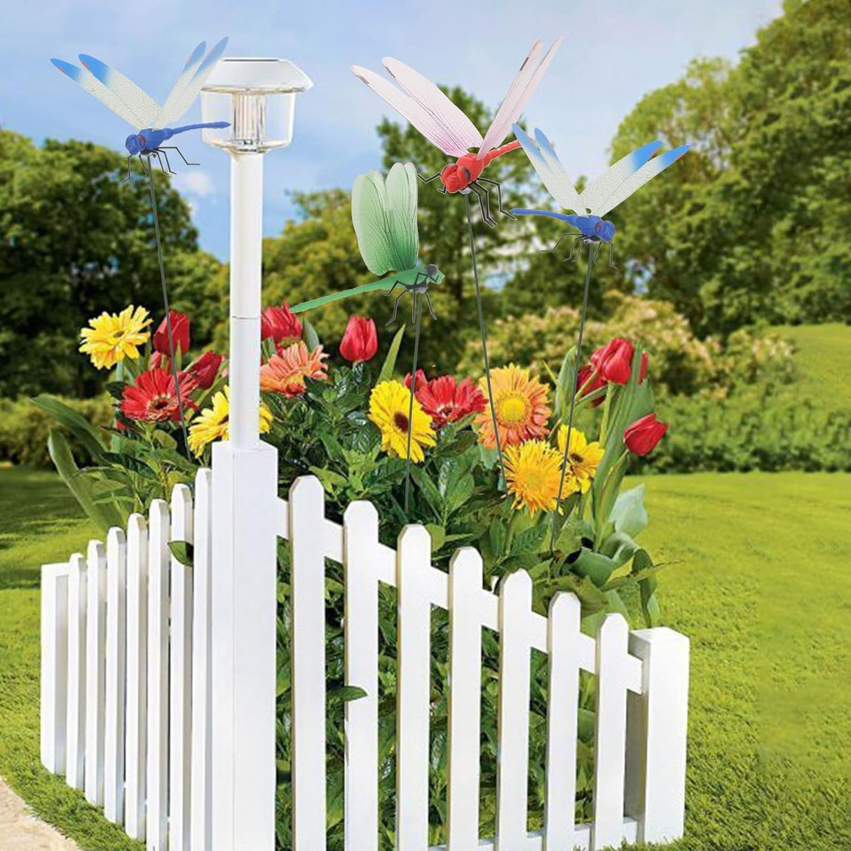 8 Pack 3D Dragonfly Garden Stakes Decor