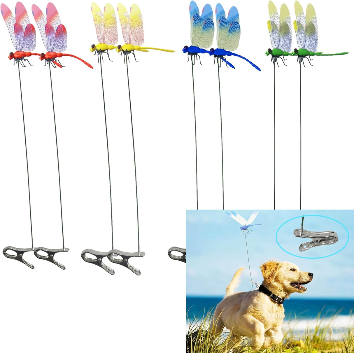 8 Pack 3D Dragonfly Garden Stakes Decor