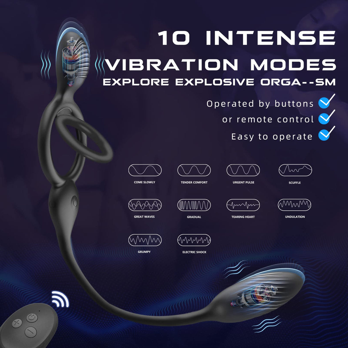 3 in 1 Couple Vibrator 10 Vibration Modes Penis Ring